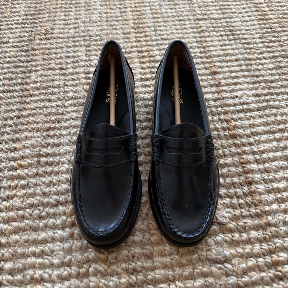 GH Bass Black Leather Penny Loafers